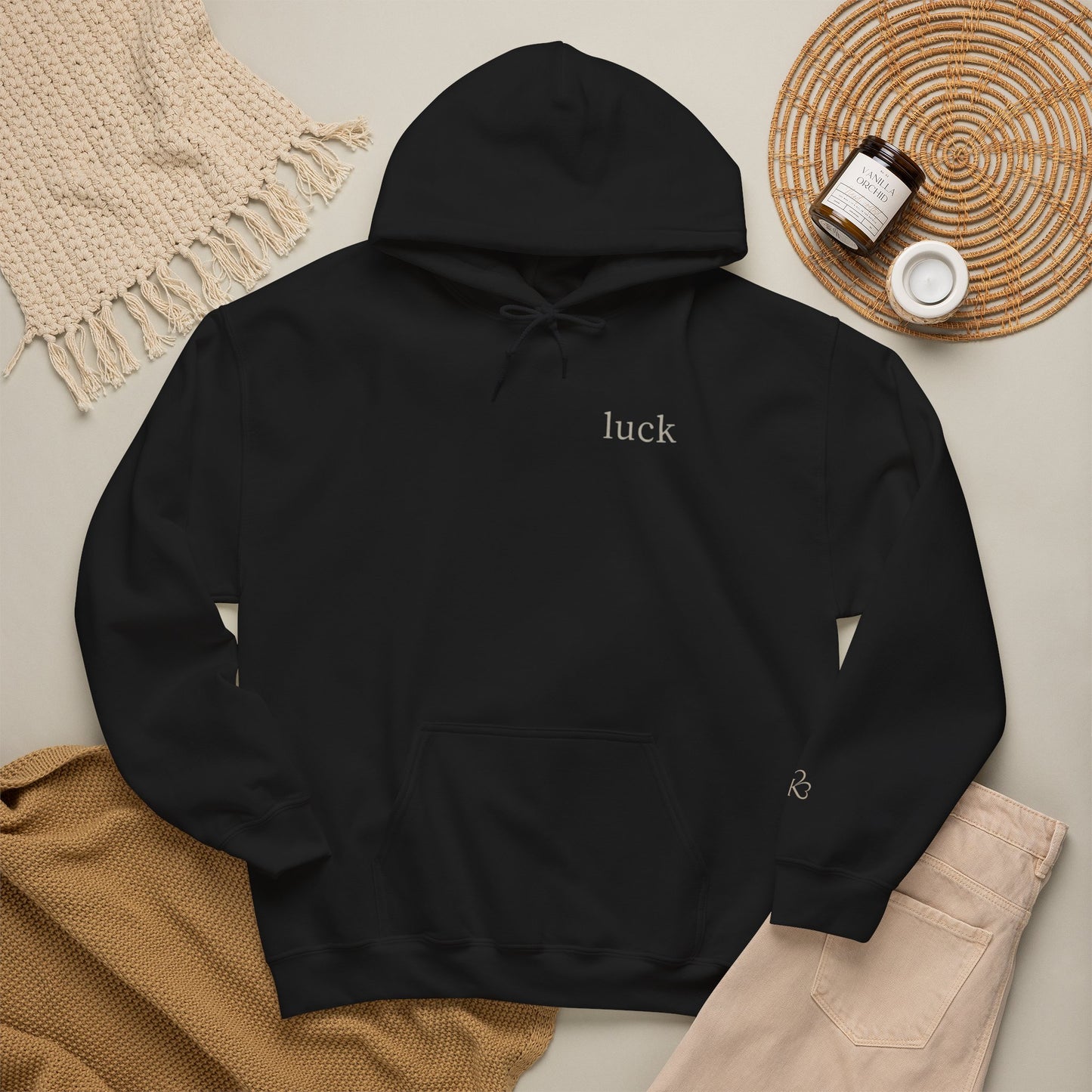 “luck” quote hoodie | klover sleeve print