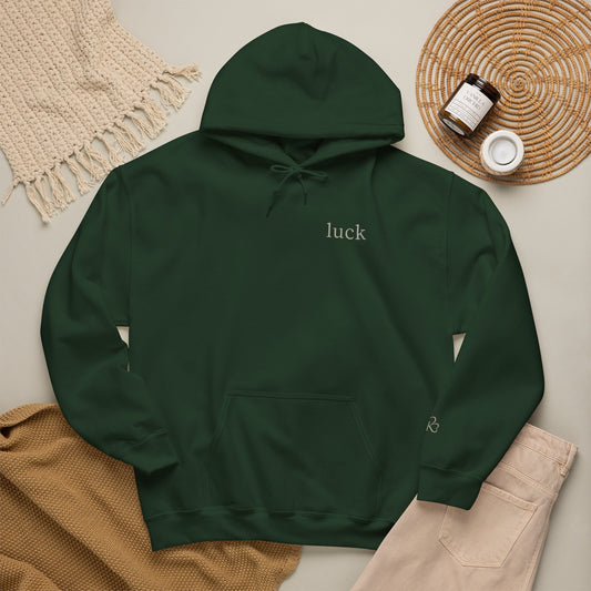 “luck” quote hoodie | klover sleeve print